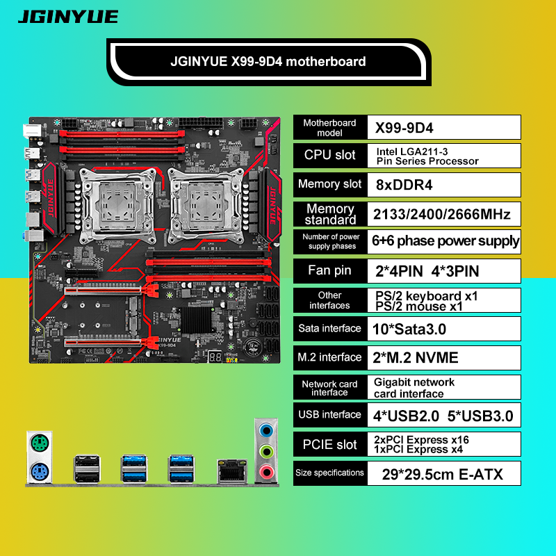 JGINYUE X99‑9D4 Dual LGA2011‑3 - X99 Dual Cpu Motherboard Combo recension och pris